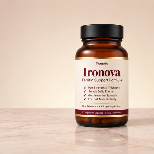 Ironova bottle right of centre, open space at left